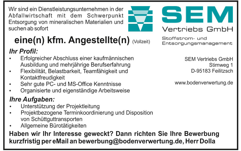Offen Stelle im B&uuml;ro / Abfallwirtschaft